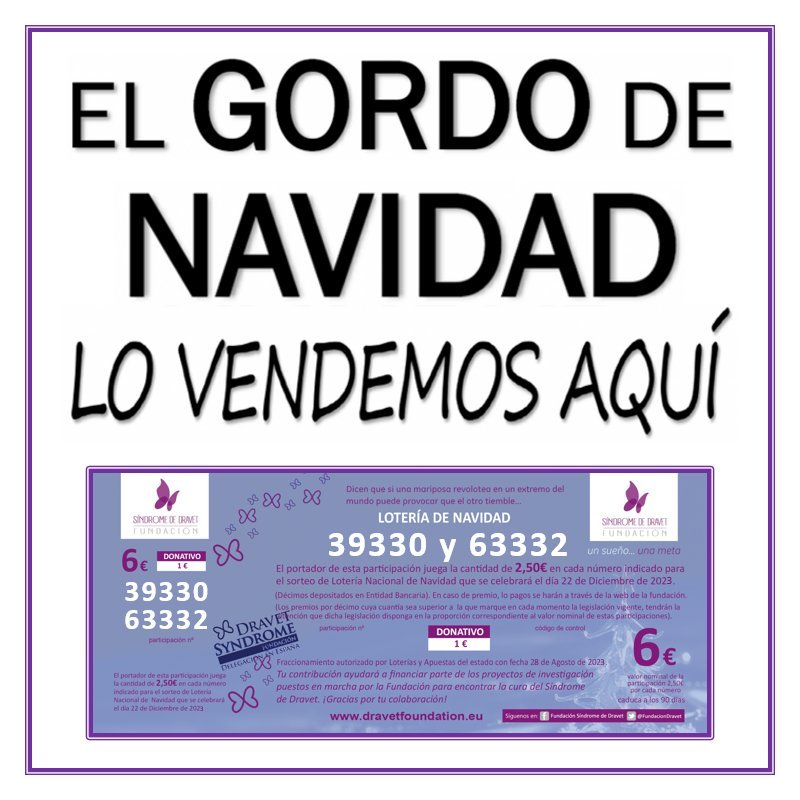 Lotería de Navidad 2026 solidaria – Fundación Síndrome de Dravet, números 39330 y 63332